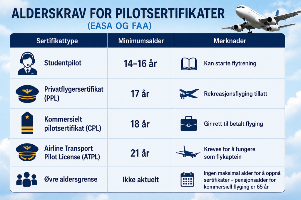 Alderskrav for pilotsertifikat